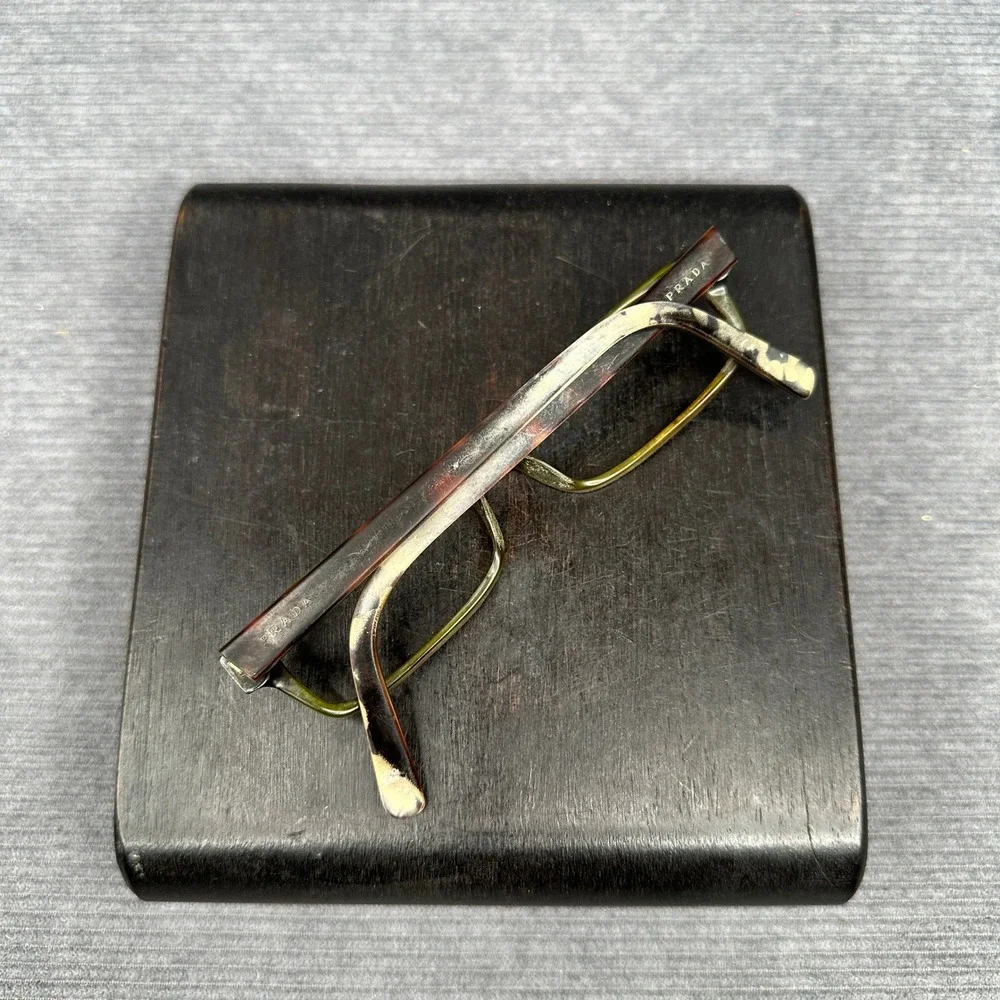 Prada VPR 07E Tortoise Olive Green Rectangular Eyeglasses Frames Italy 52-16-140
